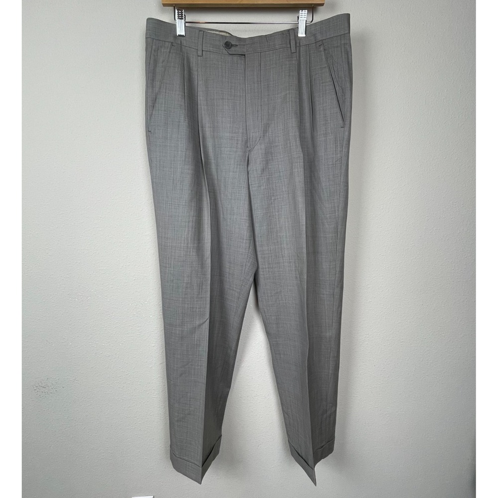 Zignone Super 110's Gray Pleated Wool Pants 36 Cuffed Italy‎ Executive Business
